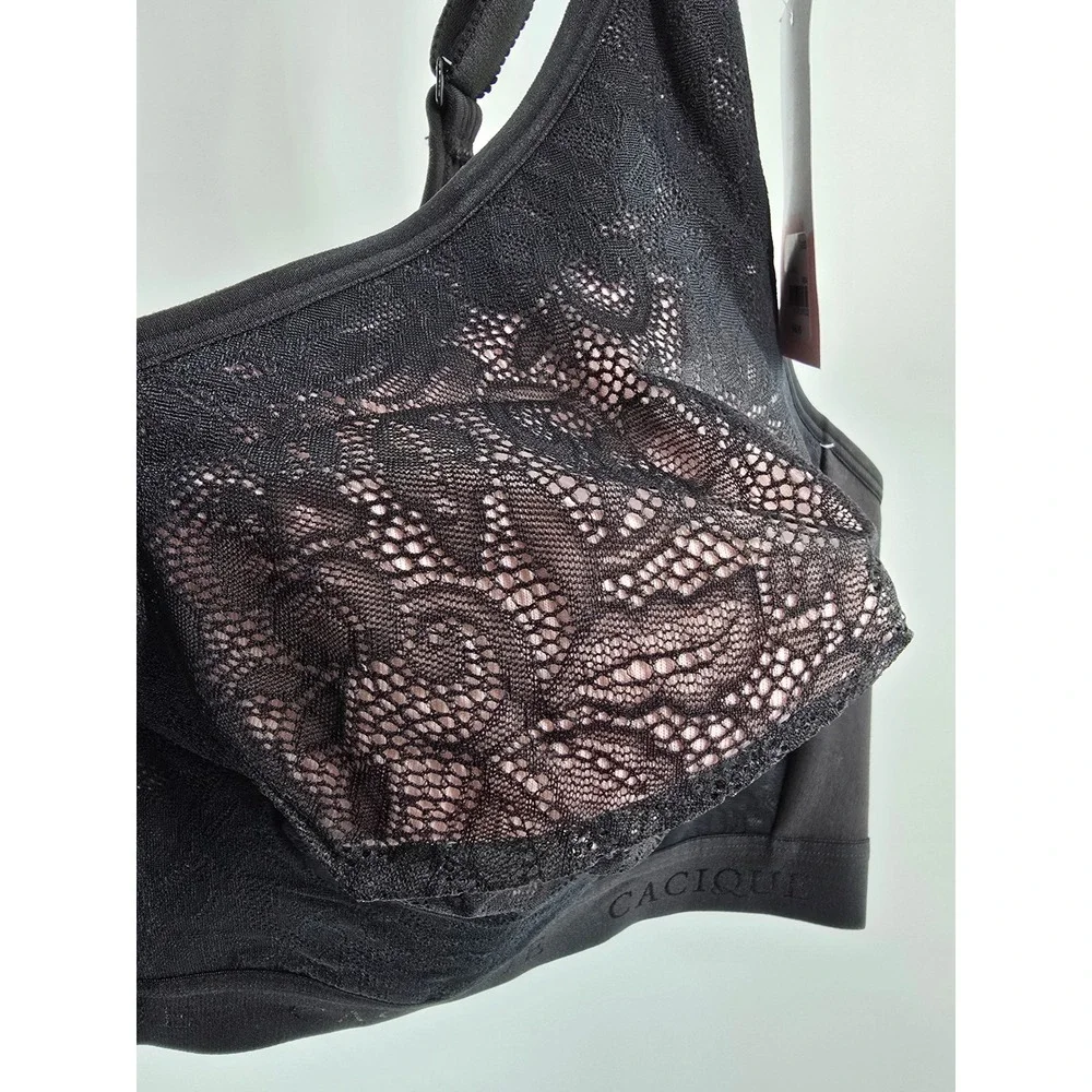Cacique The Cotton Collection Unlined Full‎ Coverage No-Wire Bra Black Pink 50DD